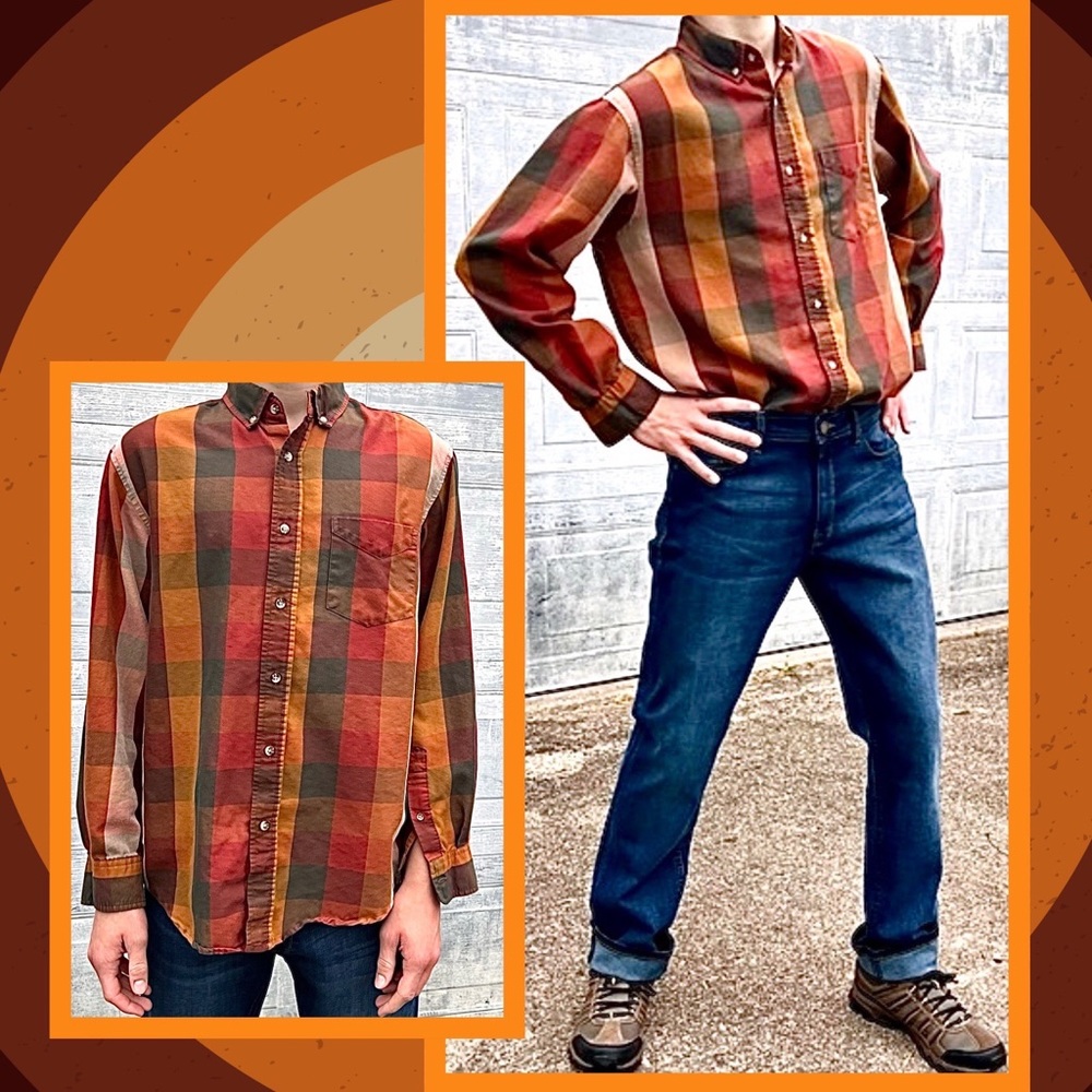 - Irvine Park Sz M Fall Harvest Plaid Button Down Shirt! EUC!